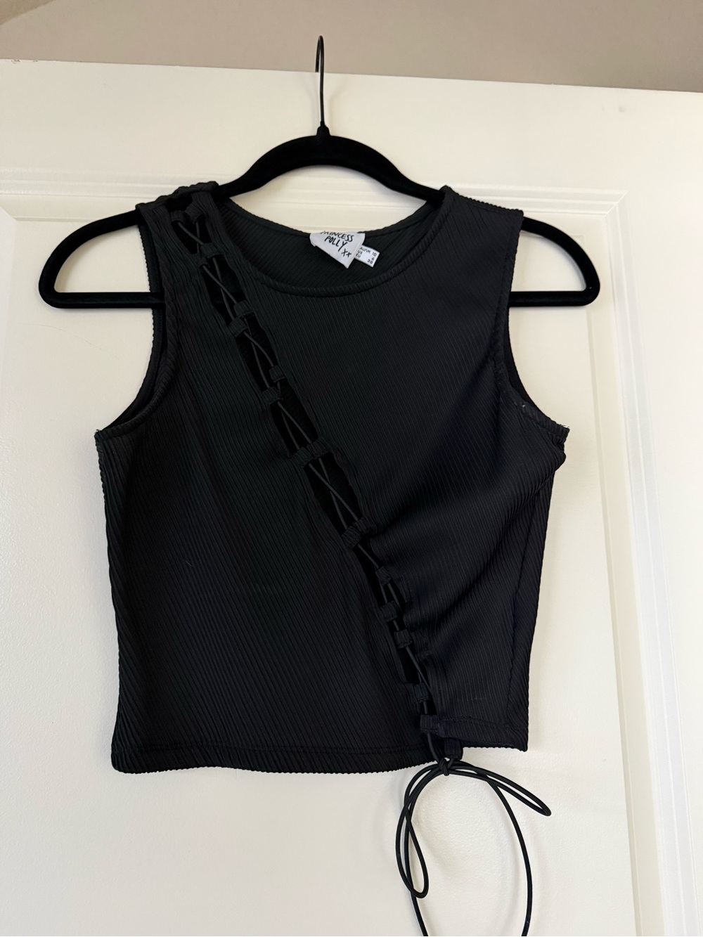 Princess Polly Black Ribbed Lace-Up Crop Tank